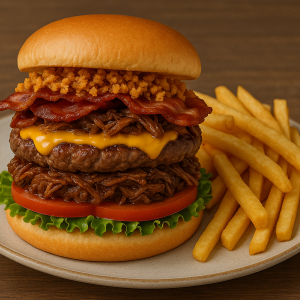 burger con carne di manzo e sfilacciata di manzo, da ordinare online nel bellinzonese