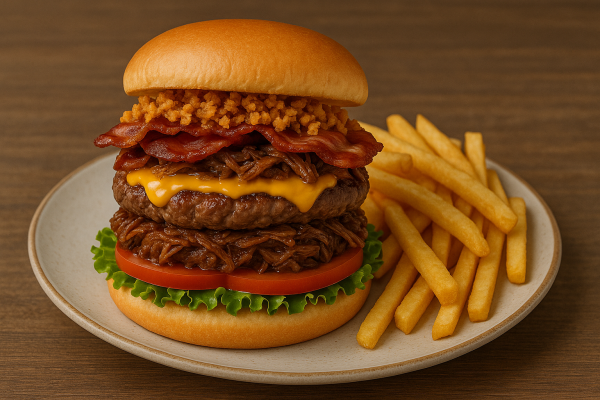 burger con carne di manzo e sfilacciata di manzo, da ordinare online nel bellinzonese